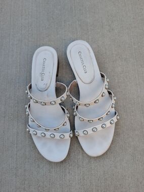 Charter Club Soraya Women's White Pearl-Stud Slide Sandals 8